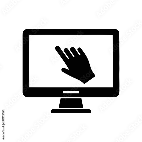 Computer monitor with hand reaching through, for hacking, cyber intrusion, or unauthorized system access. Symbolizes digital threats and security breach.
