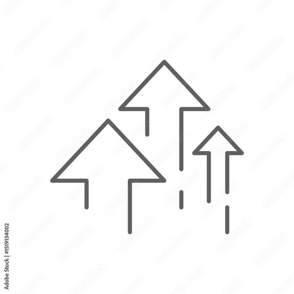 Multiple Upward Arrows Outline Icon Editable Stroke Representing Growth Progress Increase and Positive Trend Multiple Upward Arrows Outline Icon Editable Stroke Representing Growth Progress Increase and Positive Trend