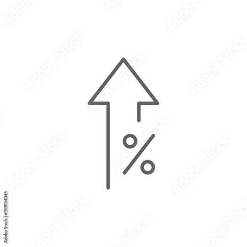 Minimal Outline of Percent and Upward Arrow Indicating Rise in Numbers Statistics Finance or Economic Data