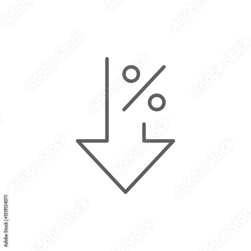 Down Arrow with Percentage Symbol Outline Icon Editable Stroke Representing Decrease Discount or Financial Drop