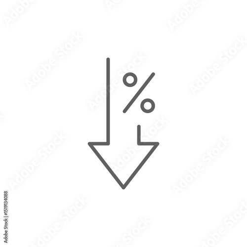 Minimal Outline of Percent and Downward Arrow Indicating Fall in Metrics Inflation or Market Stats Vector