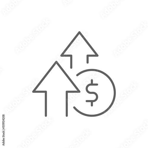 Editable Stroke Outline Icon Showing Money Value Upward Trend and Growing Expenses Cost Increase Financial Growth Symbol