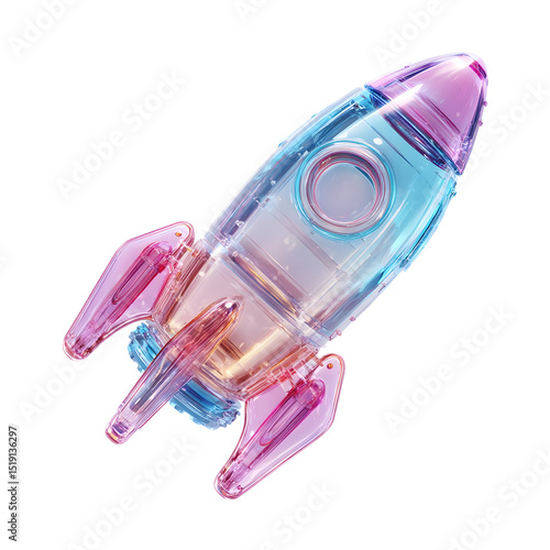 A vibrant brightly colored 3D rendering of a rocket launch icon symbolizing the growth and momentum of a startup or new venture