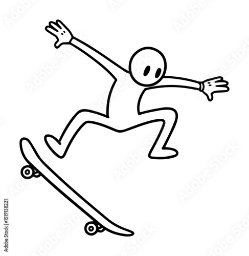 stick figure skateboarder jumping vector illustration