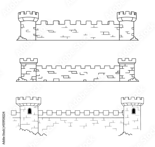 medieval castle wall set hand drawn vector illustration