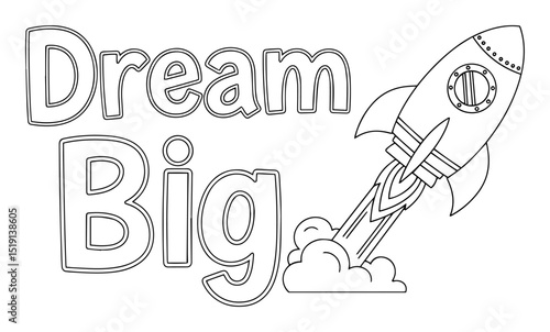 dream big rocket illustration for kids vector