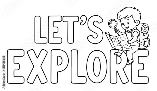 let’s explore quote with boy and map cartoon