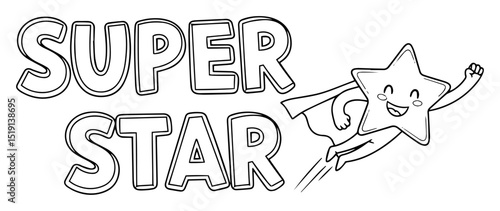 super star quote with flying cartoon star character