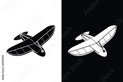 Glider Plane Silhouette Vector. Minimal Black and White Icons