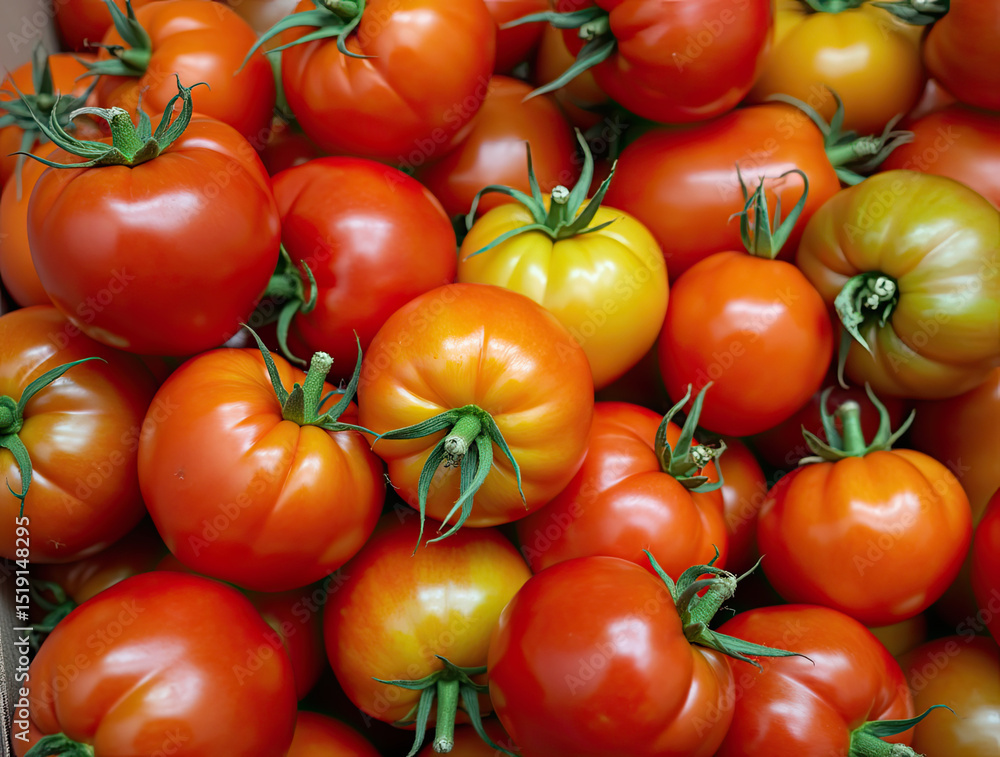 A sun-drenched garden scene at golden hour, with tomato plants heavy with ripe, red fruit. Dew glistens on the tomato skins and leaves, capturing the soft glow of the setting sun. Fresh basil plants g A sun-drenched garden scene at golden hour, with tomato plants heavy with ripe, red fruit. Dew glistens on the tomato skins and leaves, capturing the soft glow of the setting sun. Fresh basil plants g