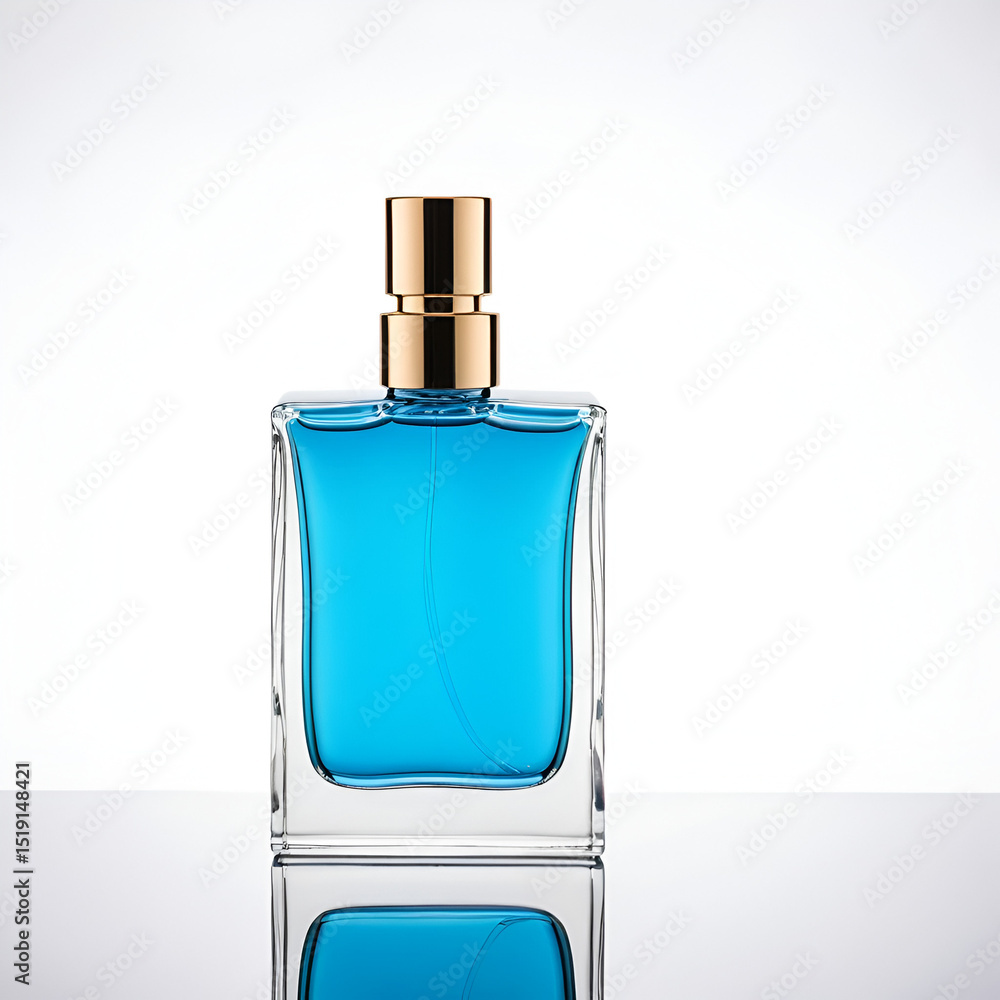 Blue bottle of perfume close up isolated on white background. Blue bottle of perfume close up isolated on white background.