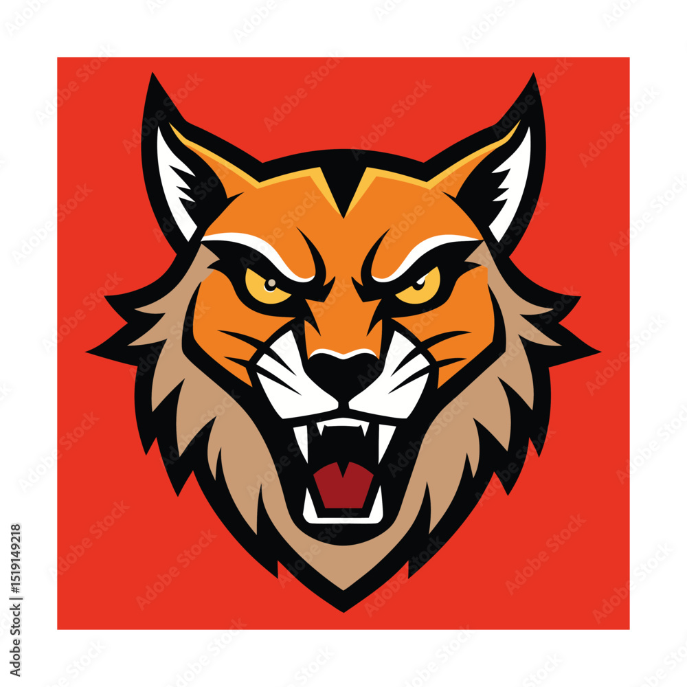 Snarling Bobcat Head in Comic Style Snarling Bobcat Head in Comic Style