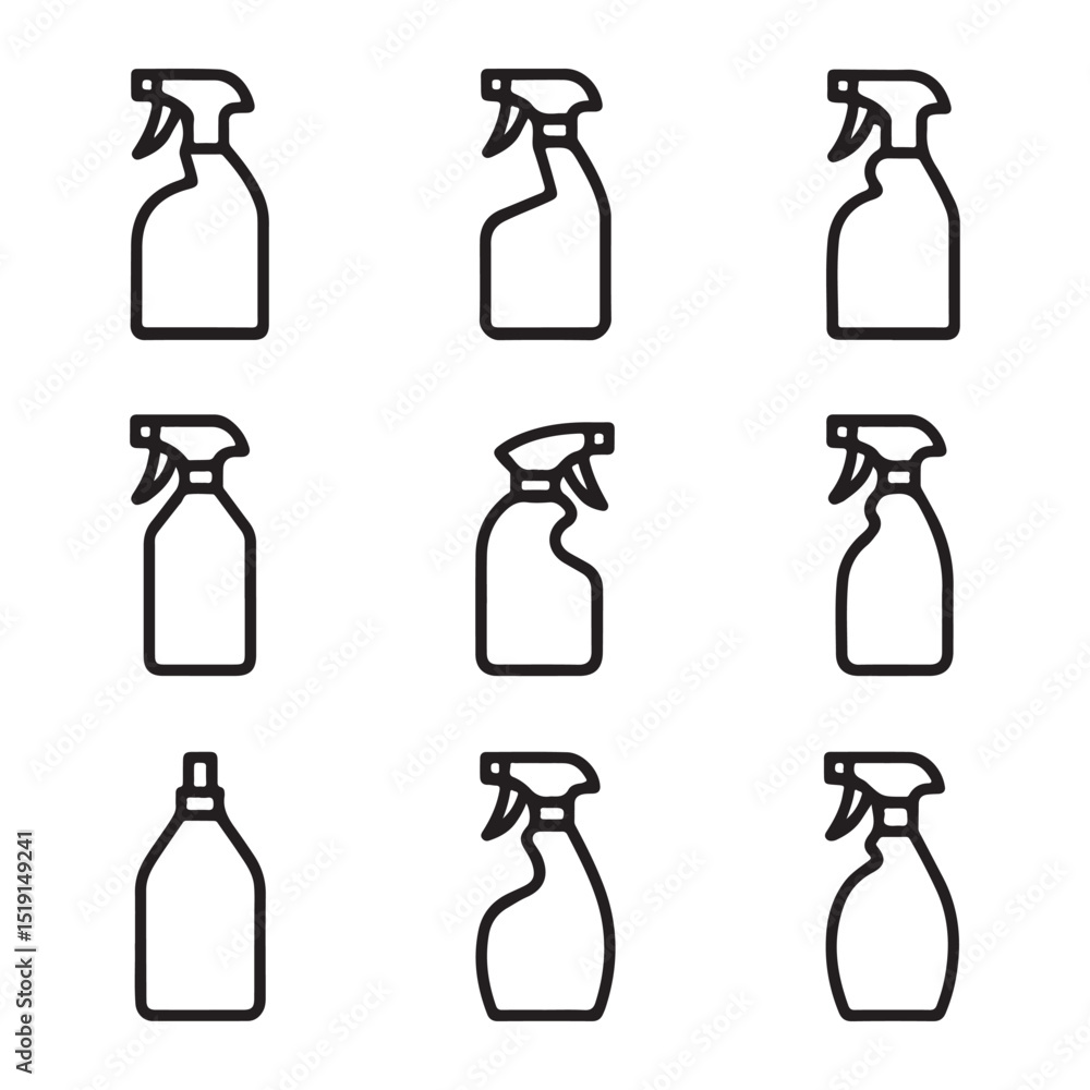 Cleaning Spray Icon Set Collection.Vector Illustration of Spray Bottles in Different Configurations
Cleaning Spray Icon Set Collection.Vector Illustration of Spray Bottles in Different Configurations
