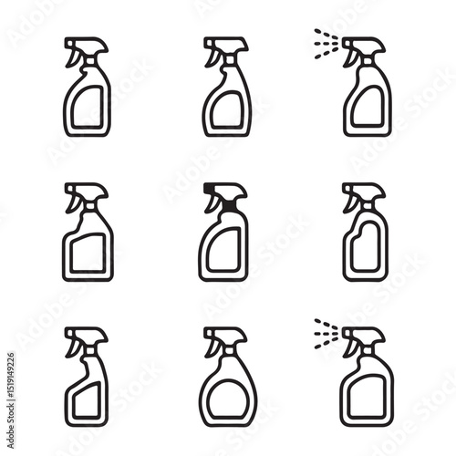 Cleaning Spray Icon Set Collection.Vector Illustration of Spray Bottles in Different Configurations
