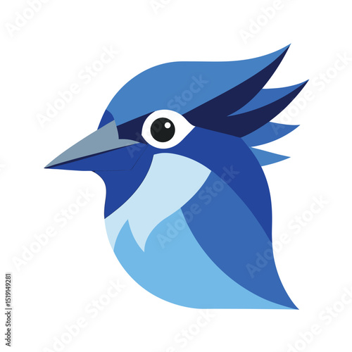 Stylized Blue Jay Head in Flat Design