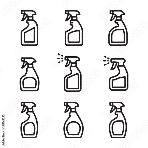 Cleaning Spray Icon Set Collection.Vector Illustration of Spray Bottles in Different Configurations
