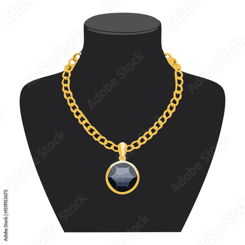 Elegant Gold Chain Necklace with Black Gemstone