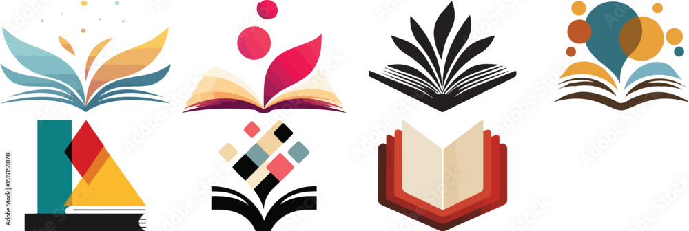 Obraz premium Artistic Book Logo Set with Diverse Abstract and Symbolic Designs