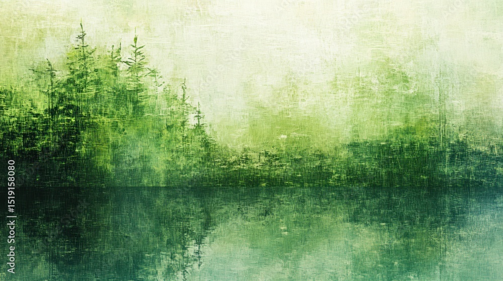 Obraz premium Serene Green Lake Reflection: A Tranquil Forest Landscape