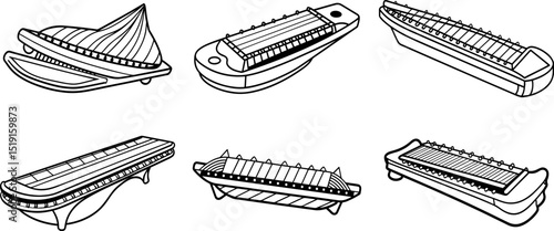 Set of Santoor black outline vector and illustration, coloring book page