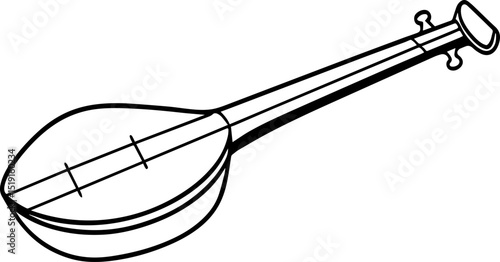 Shamisen black outline vector and illustration, coloring book page
