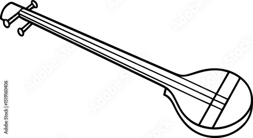 Shamisen black outline vector and illustration, coloring book page