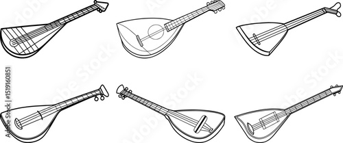 Set of Balalaika black outline vector and illustration, coloring book page
