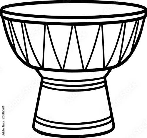Djembe black outline vector and illustration, coloring book page
