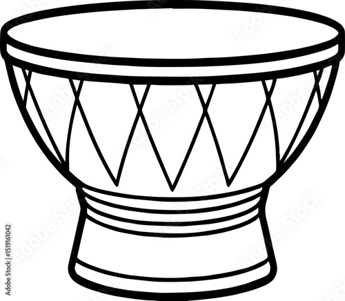 Djembe black outline vector and illustration, coloring book page

