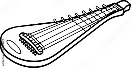 Nyckelharpa black outline vector and illustration, coloring book page
