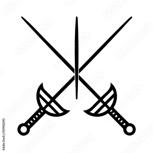 Crossed swords emblem depicting combat fencing weaponry warfare fight symbol icon