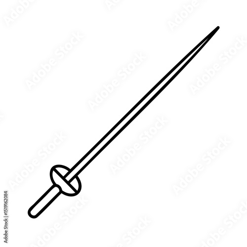 Simple outline illustration of a fencing epee weapon with minimalist black lines