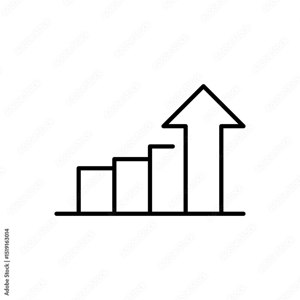 Upward Trend Bar Chart with Arrow Outline Vector Line Icon for Business Growth Performance and Analysis Upward Trend Bar Chart with Arrow Outline Vector Line Icon for Business Growth Performance and Analysis