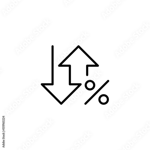 Outline Vector Icon of Bidirectional Arrows and Percent Sign Representing Financial Variability or Mixed Trend