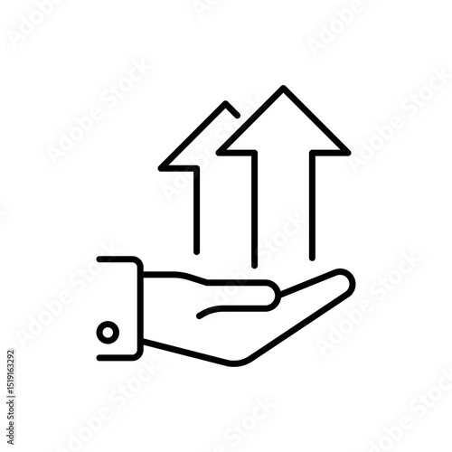 Line Art Icon of Hand Presenting Two Upward Arrows Business Growth and Opportunity Symbol Advancement