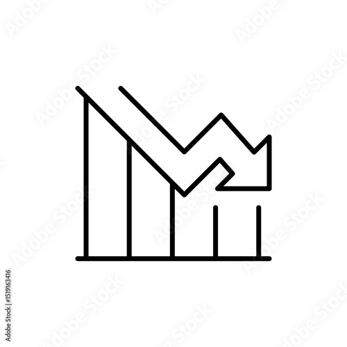 Line Art Graph Showing Market Downturn and Consumption Decline Business Recession and Statistical Data Icon