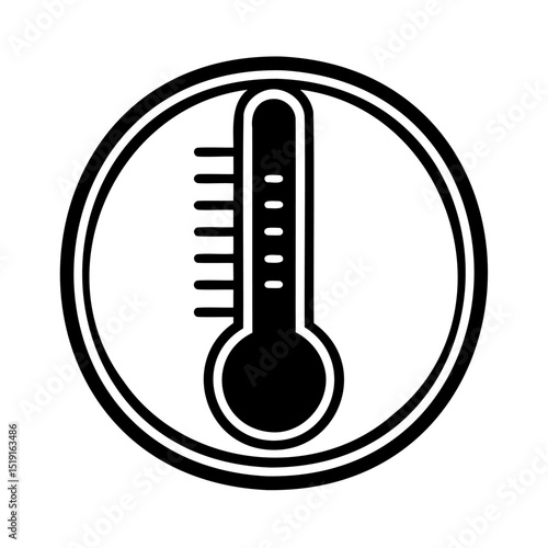 Black and white thermometer icon inside a circle representing temperature measurement