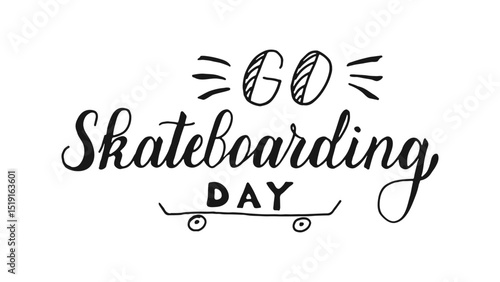 Go Skateboarding Day June 21 handwritten phrase. Quote for inspiring poster, social media post, project. Elegant and artistic words. Hand drawn Calligraphy Lettering. Script text