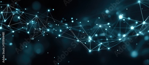 Wallpaper Mural Abstract digital artwork depicting a network of interconnected nodes and lines, glowing teal against a dark background, suggesting concepts of connectivity, technology, or data flow Torontodigital.ca