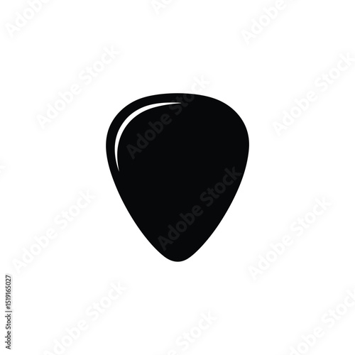 Stylized Black Guitar Pick Isolated on White Background, Music Accessory Icon