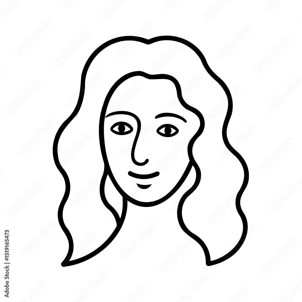 Simple and elegant black and white line drawing of a woman's face with flowing hair. Simple and elegant black and white line drawing of a woman's face with flowing hair.