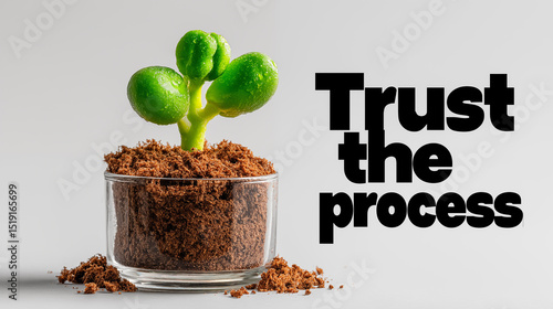 green plant growing in a pot with the text Trust the process