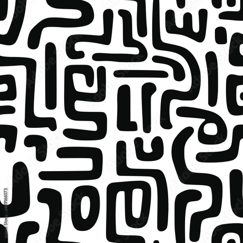 Seamless pattern, abstract doodles, curls, maze, vector background