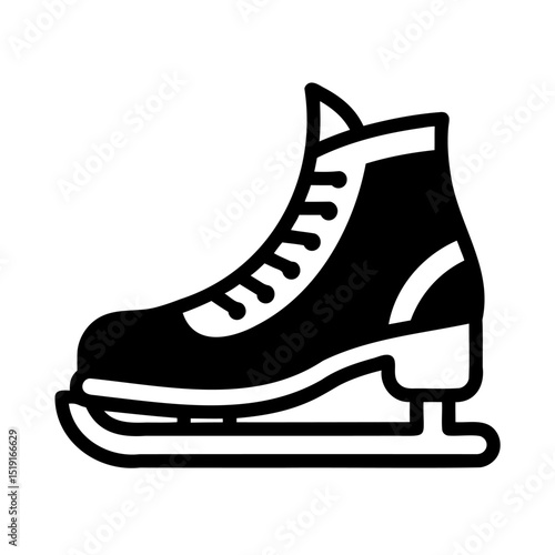 Simple black and white vector illustration of a classic ice skate isolated on white