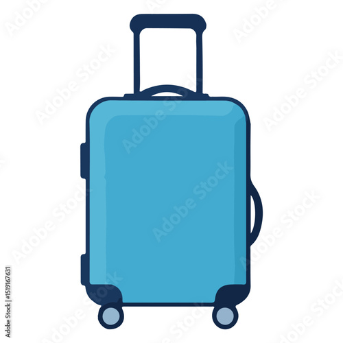 A blue suitcase with dark blue accents including handle wheels and trim