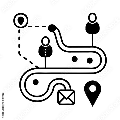 Business process communication conveyor belt delivering email and reaching targets efficiently