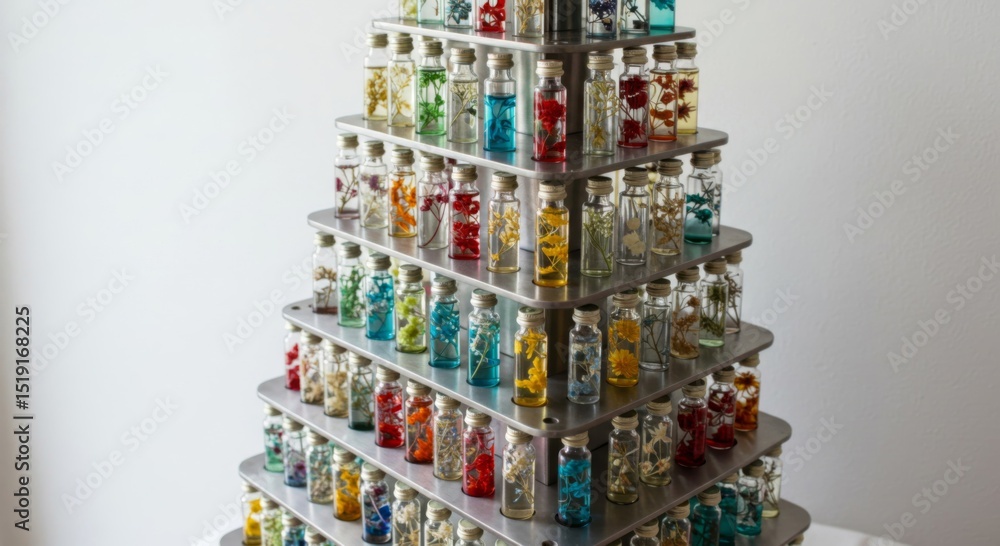 Fototapeta premium Colorful Glass Bottle Pyramid Display