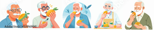 vector of a grandfather eating a mango