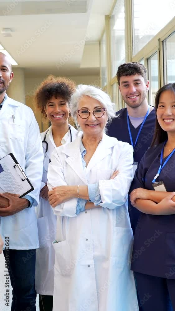 Diverse group of healthcare professionals collaborating in hospital Diverse group of healthcare professionals collaborating in hospital