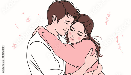 Sweet Couple Embracing A Tender Illustration of Love and Affection